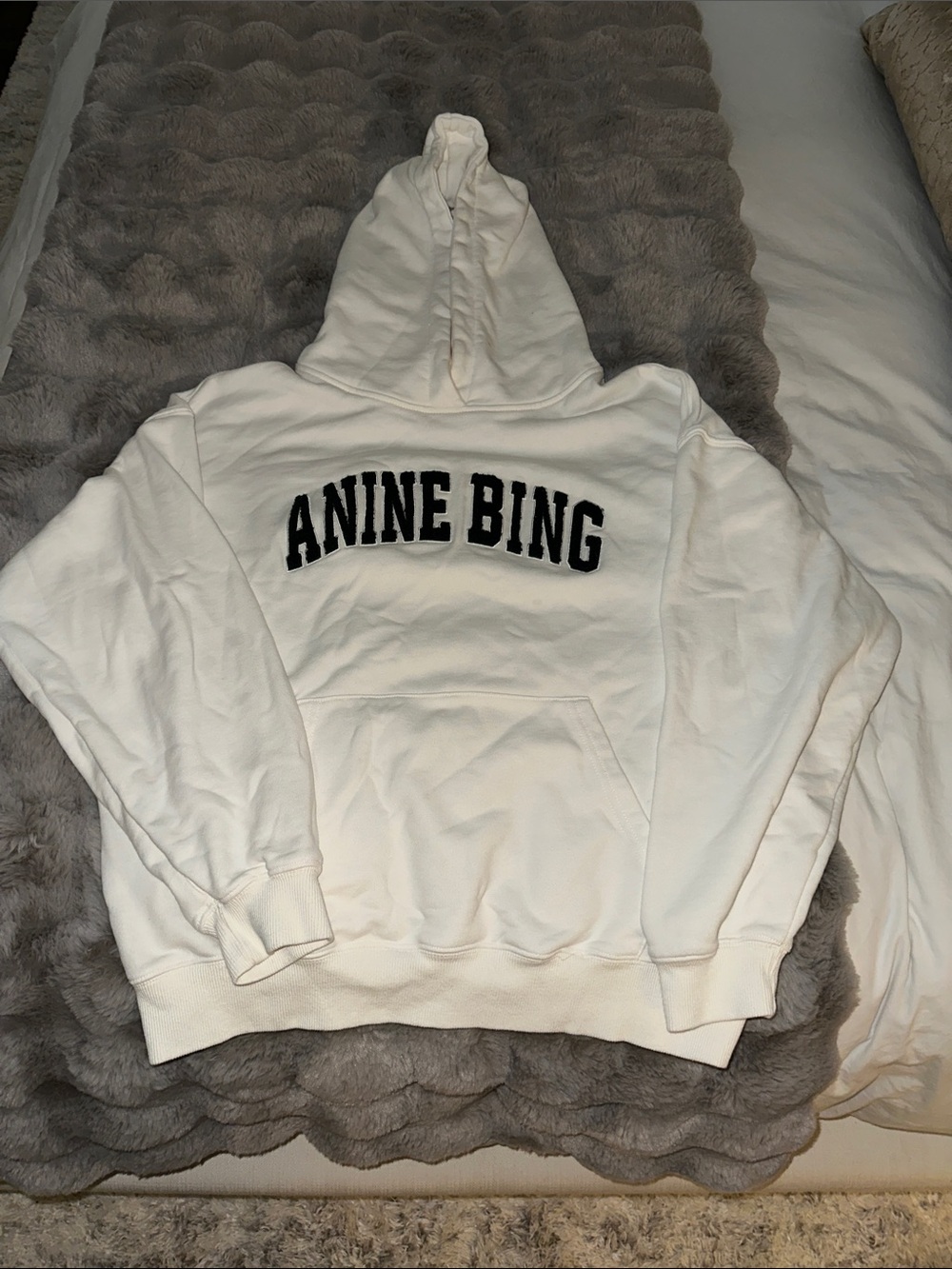 Anine Bing Off-White Hoodie with Black Logo